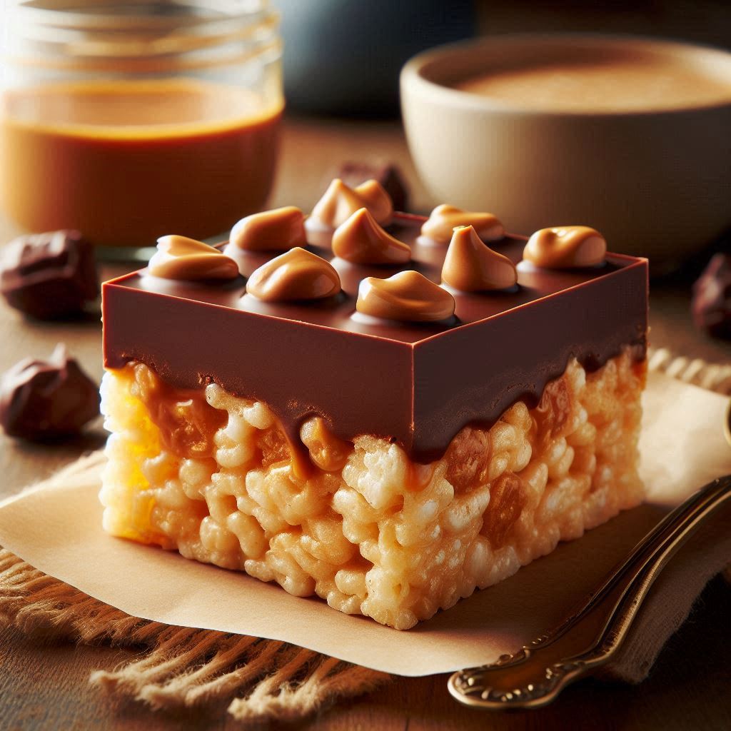 peanut butter rice krispie chocolate treat squares bar
